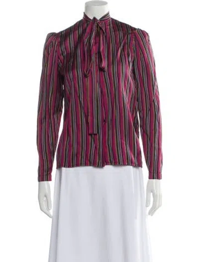 Pre-owned Oscar De La Renta Striped Tie Neck Blouse In Multi