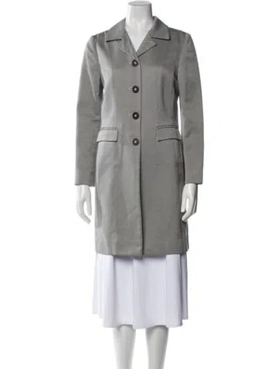 Pre-owned Oscar De La Renta Striped Trench Coat In Gray