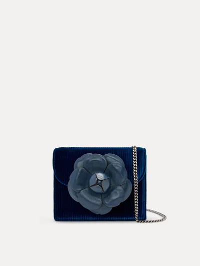 Oscar De La Renta Stripped Velvet Mini Tro Bag In Blue