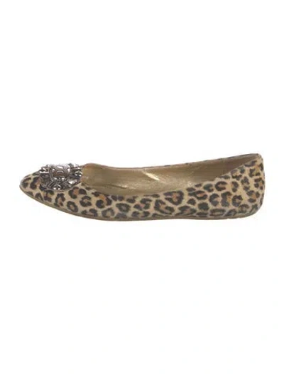 Pre-owned Oscar De La Renta Suede Animal Print Ballet Flats