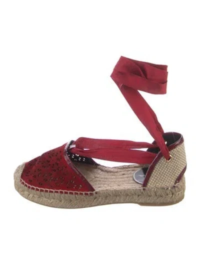 Pre-owned Oscar De La Renta Suede Colorblock Pattern Espadrilles In Red