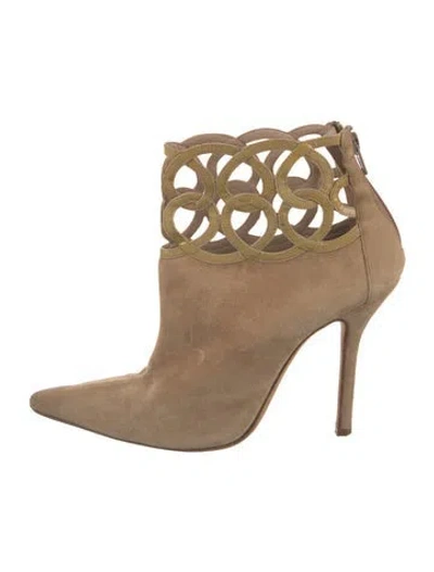 Pre-owned Oscar De La Renta Suede Cutout Accent Boots In Neutrals