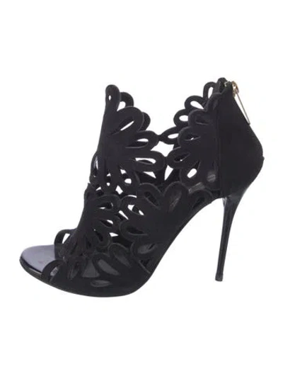 Pre-owned Oscar De La Renta Suede Cutout Accent Gladiator Sandals In Black