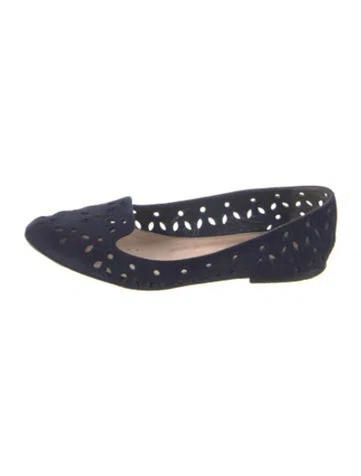 Pre-owned Oscar De La Renta Suede Lace Pattern Ballet Flats In Blue