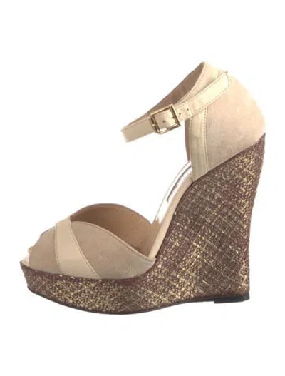 Pre-owned Oscar De La Renta Suede Leather Trim Embellishment Pumps In Gold