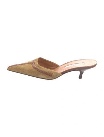 Pre-owned Oscar De La Renta Suede Mules In Brown
