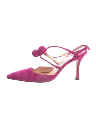 Pre-owned Oscar De La Renta Suede Mules In Pink