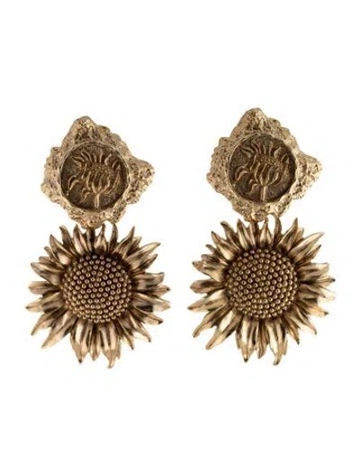 Pre-owned Oscar De La Renta Sunflower Clip-on Drop Earrings In Multicolor