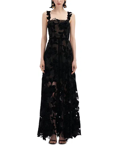 Oscar De La Renta Sleeveless Foxglove Lace Sweetheart-neck Gown In Black
