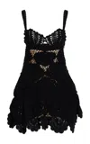Oscar De La Renta Sweetheart Shell Crochet Knit Mini Dress In Black