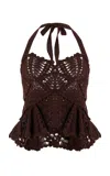 Oscar De La Renta Sweetheart Shell Crochet Knit Tank In Brown