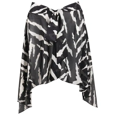 Pre-owned Oscar De La Renta Swimwear C.1980's Zebra Print Beach Wrap Cover Up In Black