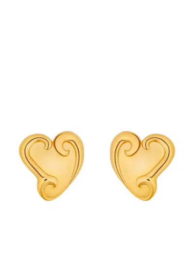 Oscar De La Renta Small Swirl Heart Stud Earrings In Gold