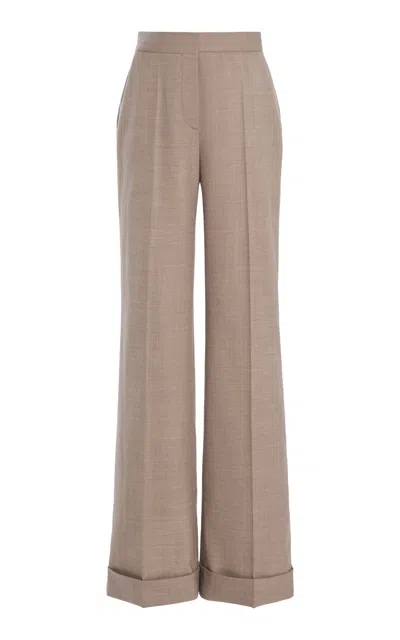 Oscar De La Renta Tailored Stretch-wool Wide-leg Pants In Brown