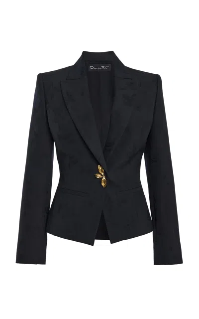 Oscar De La Renta Tailored Wool Jacquard Jacket In Black