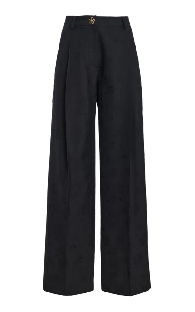 Oscar De La Renta Tailored Wool Jacquard Straight-leg Pants In Black