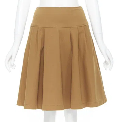 Pre-owned Oscar De La Renta Tan Brown Nylon Cotton Flared Knee Length Skirt Us0 25"
