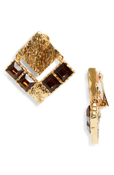 Oscar De La Renta Tartan Scramble Clip-on Drop Earrings In Smoked Topaz