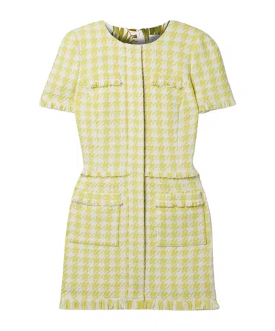 Oscar De La Renta Tassel Houndstooth Mini Dress In Yellow