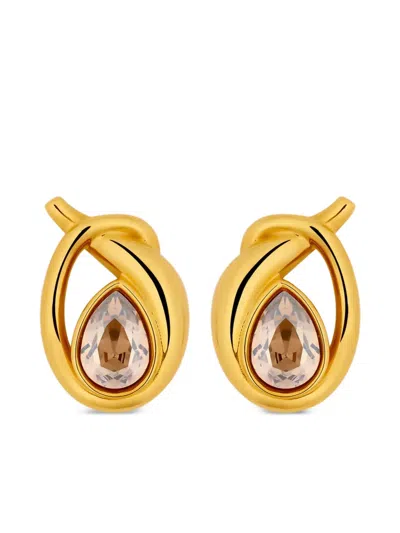 Oscar De La Renta Teardrop Stone Earrings In Gold