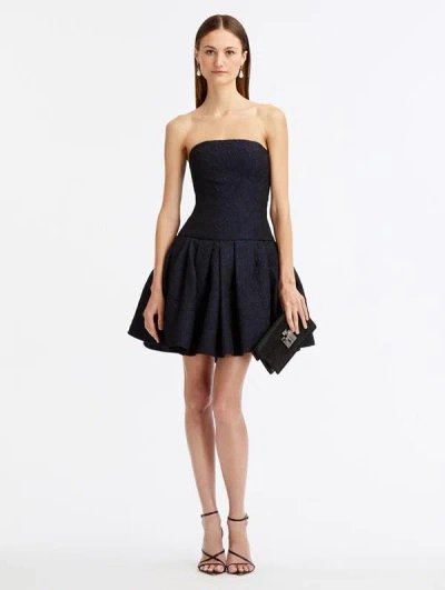 Oscar De La Renta Textured Floral Cloque Cape-back Dress In Navy