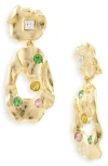 Oscar De La Renta Textured Metal & Crystal Drop Clip-on Earrings In Multi