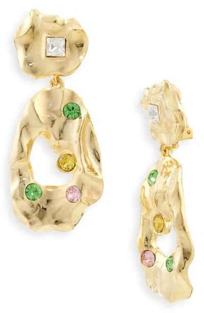 Oscar De La Renta Textured Metal & Crystal Drop Clip-on Earrings In Multi