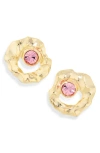 Oscar De La Renta Textured Metal & Crystal Stud Earrings In Rose