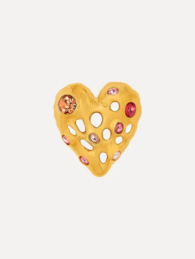 Oscar De La Renta Textured Metal Heart Brooch