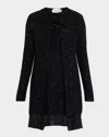 Oscar De La Renta Long Tweed Textured Jacket With Fringe Edges In Black
