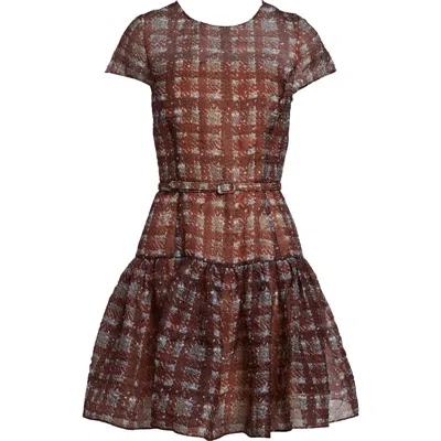 OSCAR DE LA RENTA OSCAR DE LA RENTA TEXTURED PLAID DROP WAIST DRESS