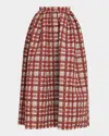 Oscar De La Renta Textured Plaid-print Pleated Midi Circle Skirt In Neutral