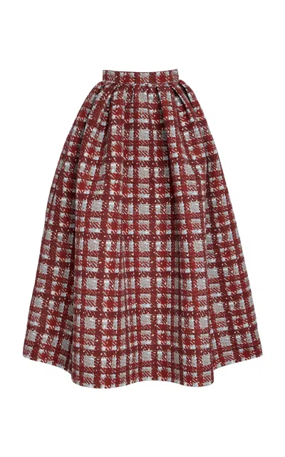 Oscar De La Renta Textured Tartan Maxi Skirt In Multi