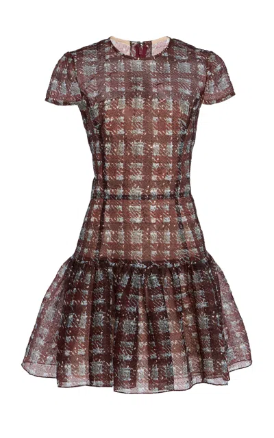 Oscar De La Renta Textured Tartan Silk-blend Mini Dress In Multi