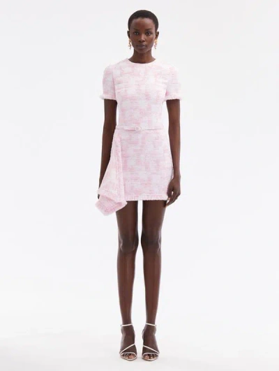 Oscar De La Renta Textured Tweed Draped Dress In Pink