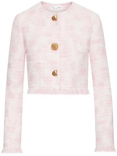 Oscar De La Renta Jewel-buttoned Tweed Jacket In White/pink