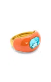 Oscar De La Renta Thin Enamel And Stone Ring In Orange