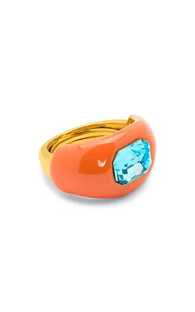 Oscar De La Renta Thin Enamel And Stone Ring In Orange