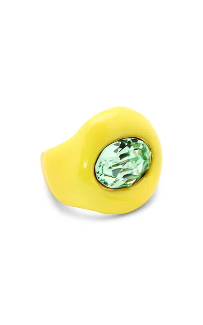 Oscar De La Renta Thin Enamel And Stone Ring In Yellow