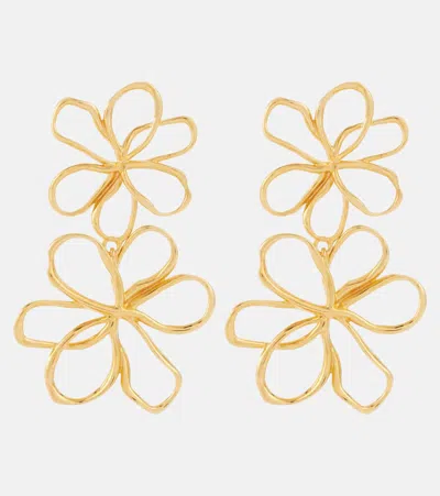 Oscar De La Renta Threaded Flower Drop Earrings In Gold