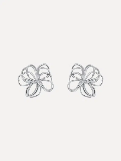 Oscar De La Renta Threaded Flower Earrings In Silver