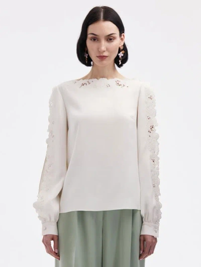 Oscar De La Renta Threadwork Embroidered Blouse In Ivory