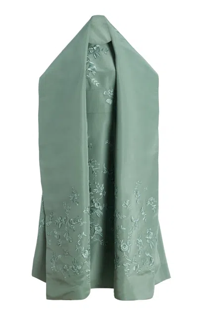 Oscar De La Renta Threadwork Silk-faille Cocktail Midi Dress In Green