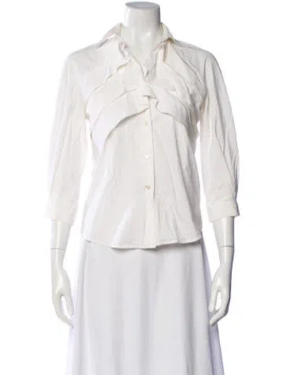 Pre-owned Oscar De La Renta Three-quarter Sleeve Blouse In White