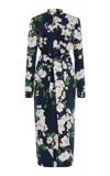 Oscar De La Renta Tie-detailed Cotton Poplin Midi Dress In Navy