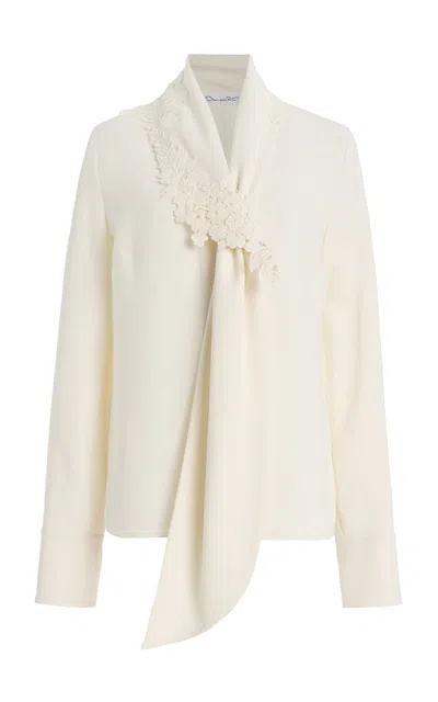 Oscar De La Renta Tie-detailed Silk-georgette Blouse In White