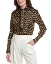 Oscar De La Renta Tie-neck Chain Print Silk Blouse In Brown