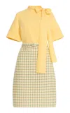 Oscar De La Renta Tie-neck Cotton-blend Mini Dress In Yellow