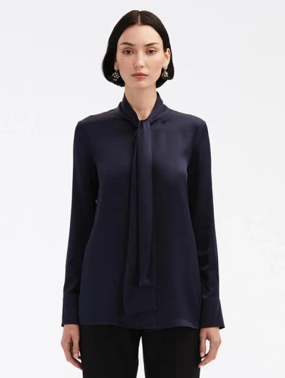 Oscar De La Renta Tie-neck Silk Blouse In Navy