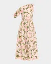 Oscar De La Renta Tie Off-the-shoulder English Roses Poplin Midi Dress In Pinkblush